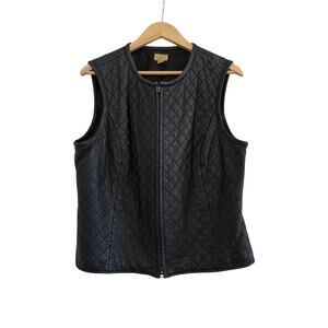 Caslon Genuine Leather Lamb Skin Quilted Vest Womens Large Black Winter Outdoor